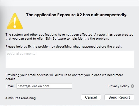 Program Crash - Error Report – Exposure Software Support